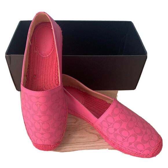 Coach Carley Leather Espadrilles Petunia Pink Coach Logo Slip Ons NWT